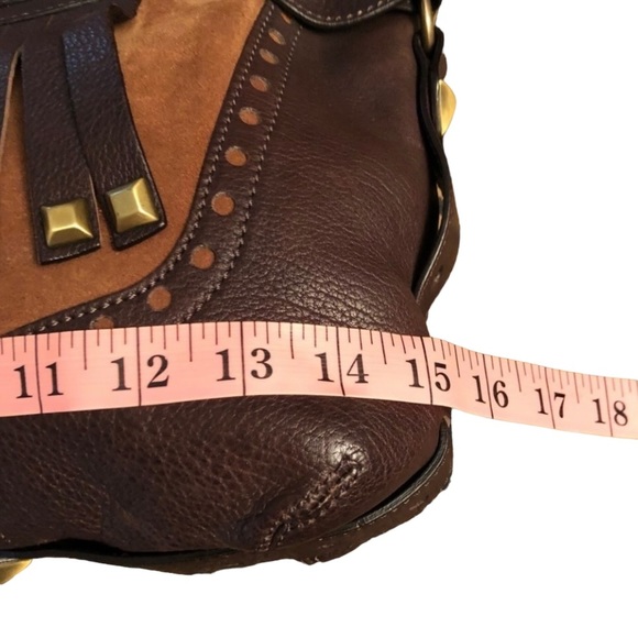 Micheal Kors size X- large brown suede bag brass studded leather fringe - Picture 4 of 16